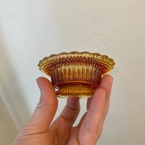 Amber colored small glass dish - Star of David on bottom